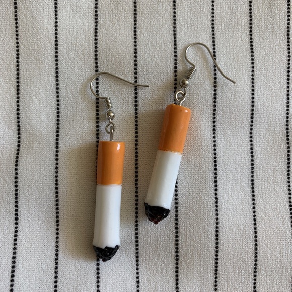 Handmade faux cigarette drop earrings - Picture 3 of 4